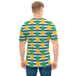 Blue Striped Pineapple Pattern Print Men's T-Shirt