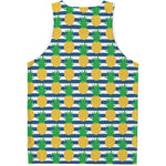 Blue Striped Pineapple Pattern Print Men's Tank Top