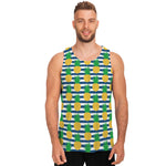 Blue Striped Pineapple Pattern Print Men's Tank Top