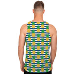 Blue Striped Pineapple Pattern Print Men's Tank Top