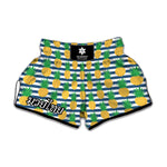 Blue Striped Pineapple Pattern Print Muay Thai Boxing Shorts