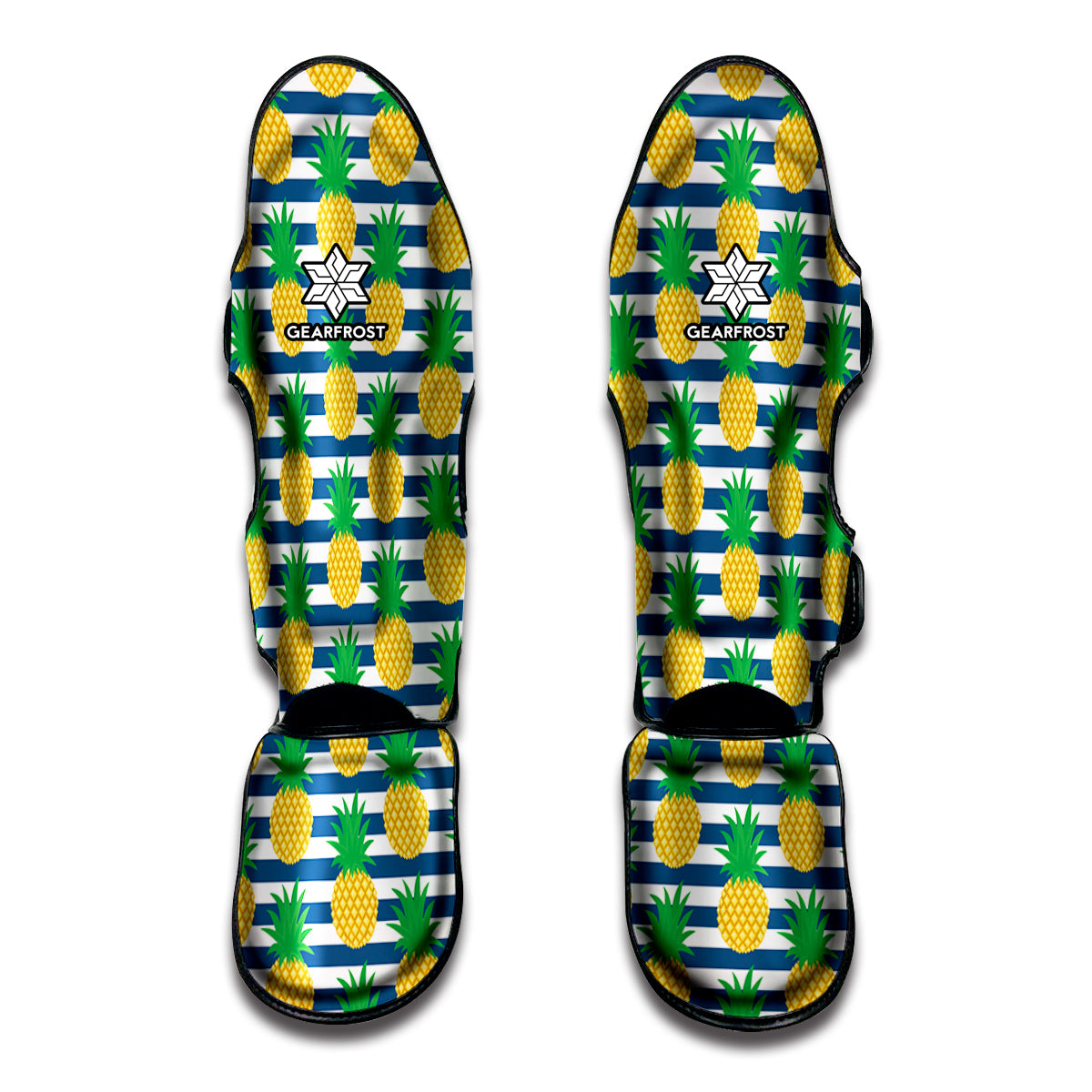 Blue Striped Pineapple Pattern Print Muay Thai Shin Guard