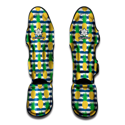 Blue Striped Pineapple Pattern Print Muay Thai Shin Guard