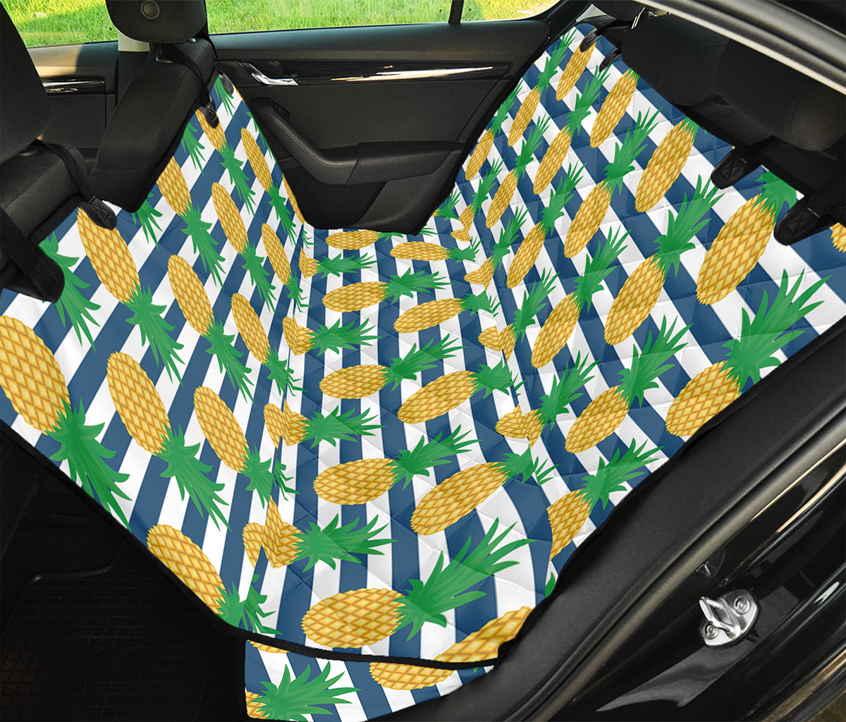 Blue Striped Pineapple Pattern Print Pet Car Back Seat Cover