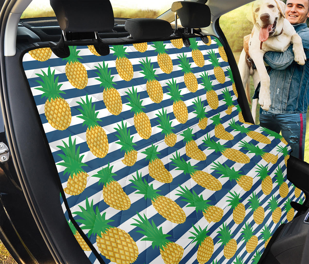 Blue Striped Pineapple Pattern Print Pet Car Back Seat Cover