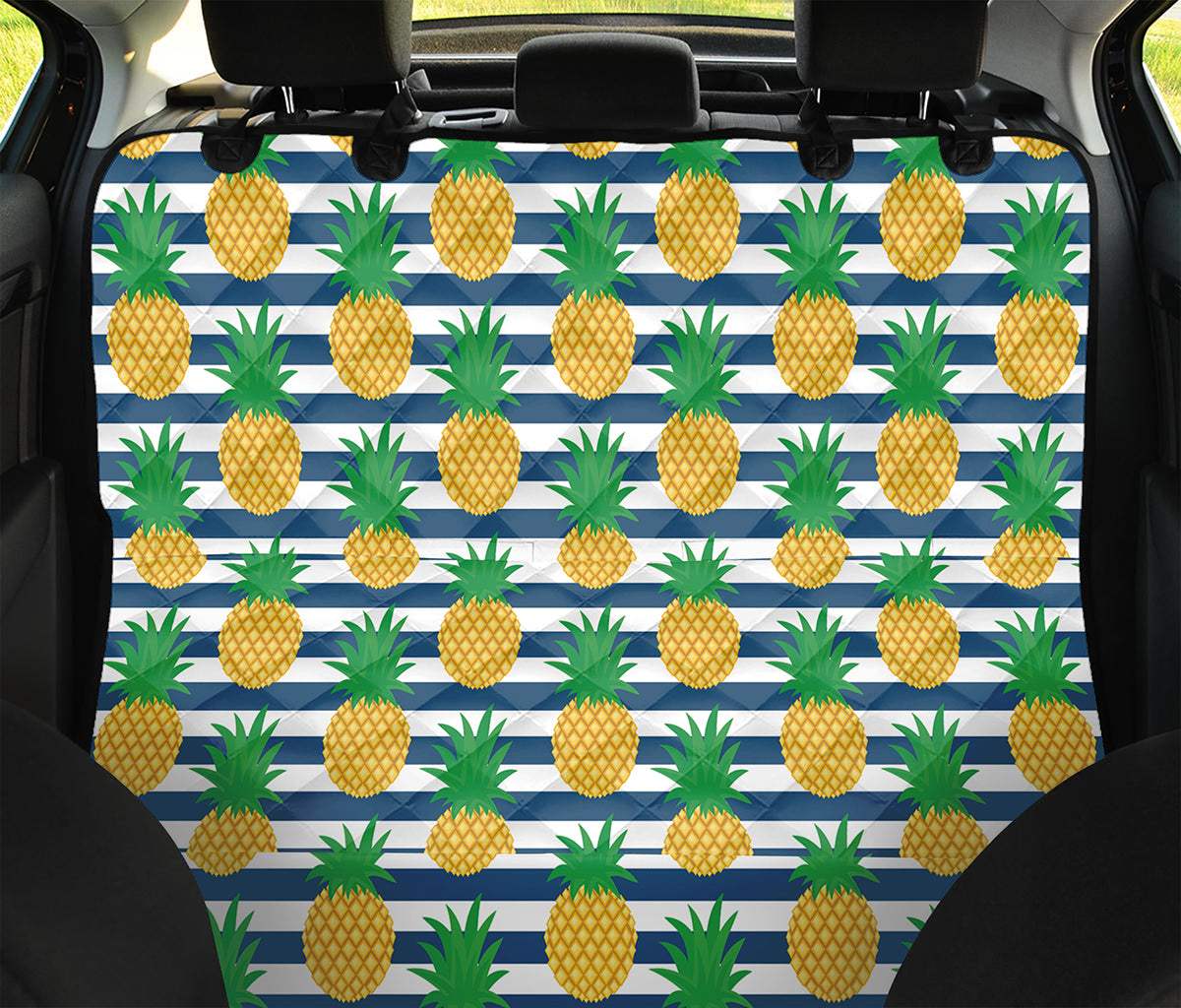 Blue Striped Pineapple Pattern Print Pet Car Back Seat Cover