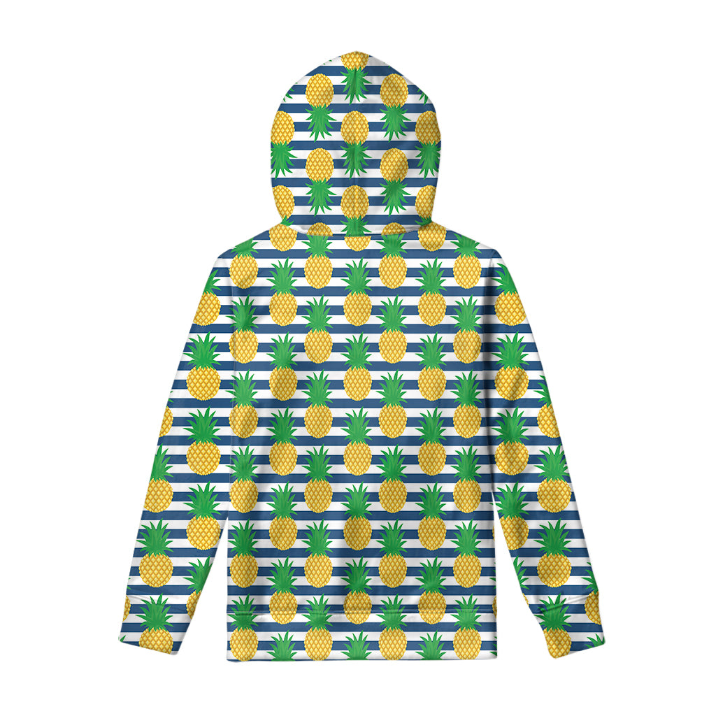Blue Striped Pineapple Pattern Print Pullover Hoodie