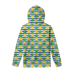 Blue Striped Pineapple Pattern Print Pullover Hoodie