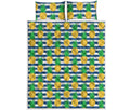 Blue Striped Pineapple Pattern Print Quilt Bed Set