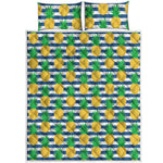 Blue Striped Pineapple Pattern Print Quilt Bed Set