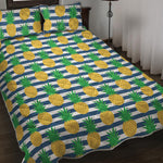Blue Striped Pineapple Pattern Print Quilt Bed Set