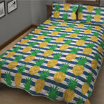 Blue Striped Pineapple Pattern Print Quilt Bed Set