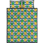 Blue Striped Pineapple Pattern Print Quilt Bed Set