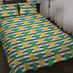 Blue Striped Pineapple Pattern Print Quilt Bed Set