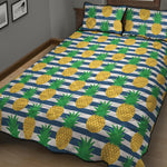 Blue Striped Pineapple Pattern Print Quilt Bed Set