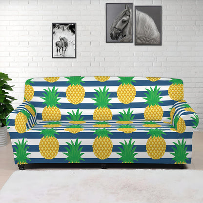Blue Striped Pineapple Pattern Print Sofa Cover