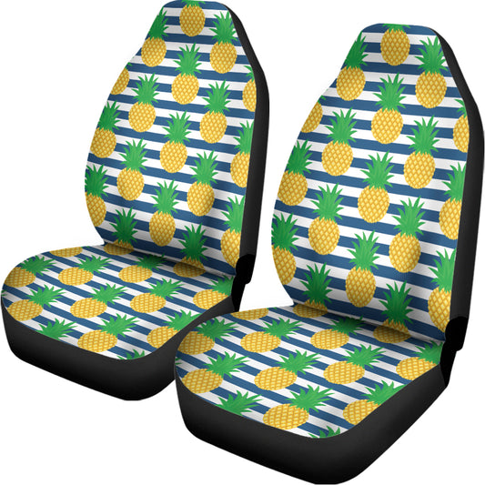 Blue Striped Pineapple Pattern Print Universal Fit Car Seat Covers