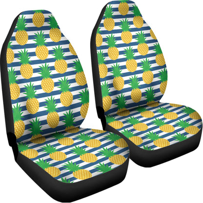 Blue Striped Pineapple Pattern Print Universal Fit Car Seat Covers