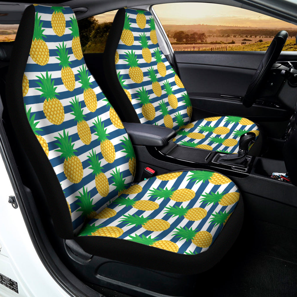 Blue Striped Pineapple Pattern Print Universal Fit Car Seat Covers