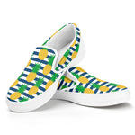 Blue Striped Pineapple Pattern Print White Slip On Shoes