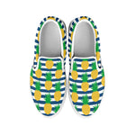 Blue Striped Pineapple Pattern Print White Slip On Shoes