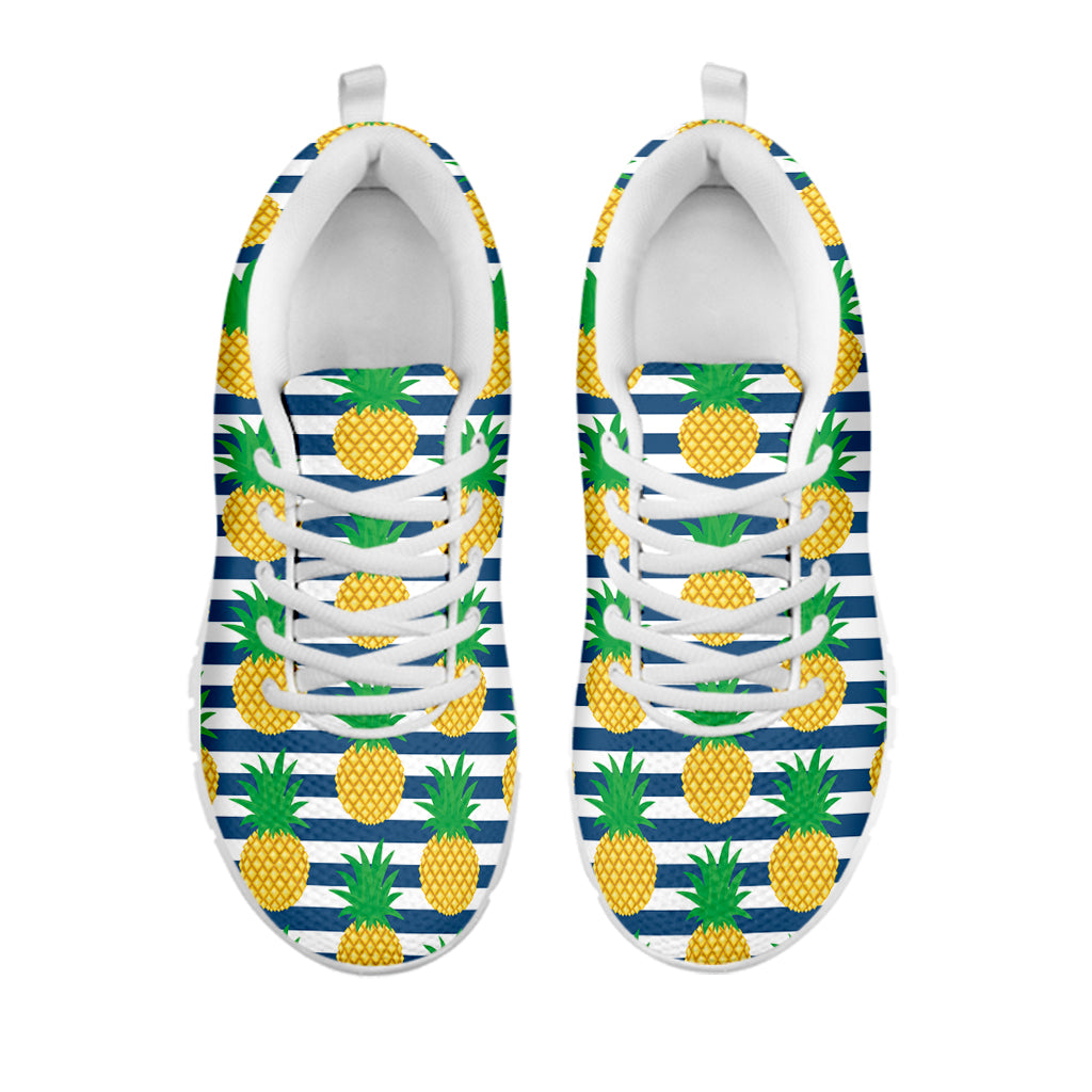 Blue Striped Pineapple Pattern Print White Sneakers
