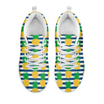 Blue Striped Pineapple Pattern Print White Sneakers