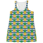 Blue Striped Pineapple Pattern Print Women's Racerback Tank Top