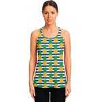 Blue Striped Pineapple Pattern Print Women's Racerback Tank Top