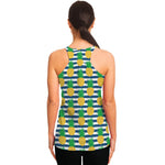 Blue Striped Pineapple Pattern Print Women's Racerback Tank Top