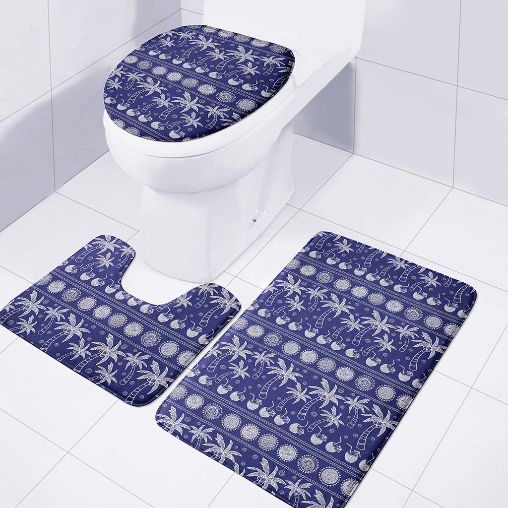 Blue Summer Coconut Pattern Print 3 Piece Bath Mat Set