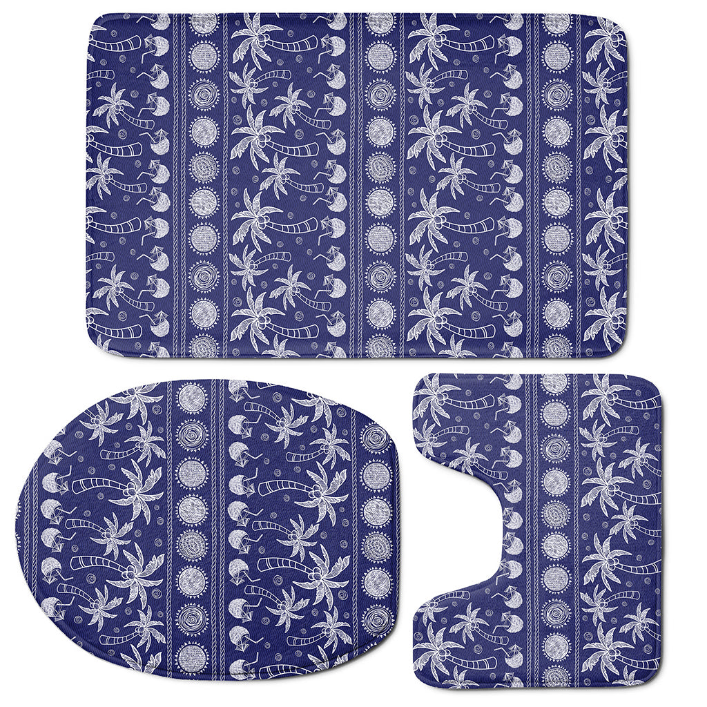 Blue Summer Coconut Pattern Print 3 Piece Bath Mat Set