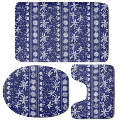 Blue Summer Coconut Pattern Print 3 Piece Bath Mat Set