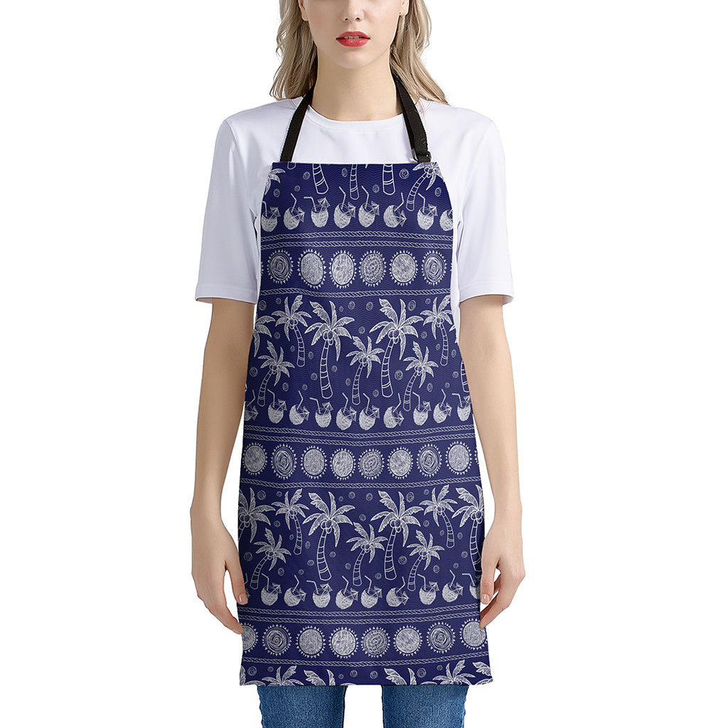 Blue Summer Coconut Pattern Print Apron