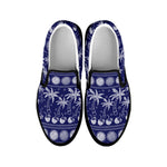 Blue Summer Coconut Pattern Print Black Slip On Shoes