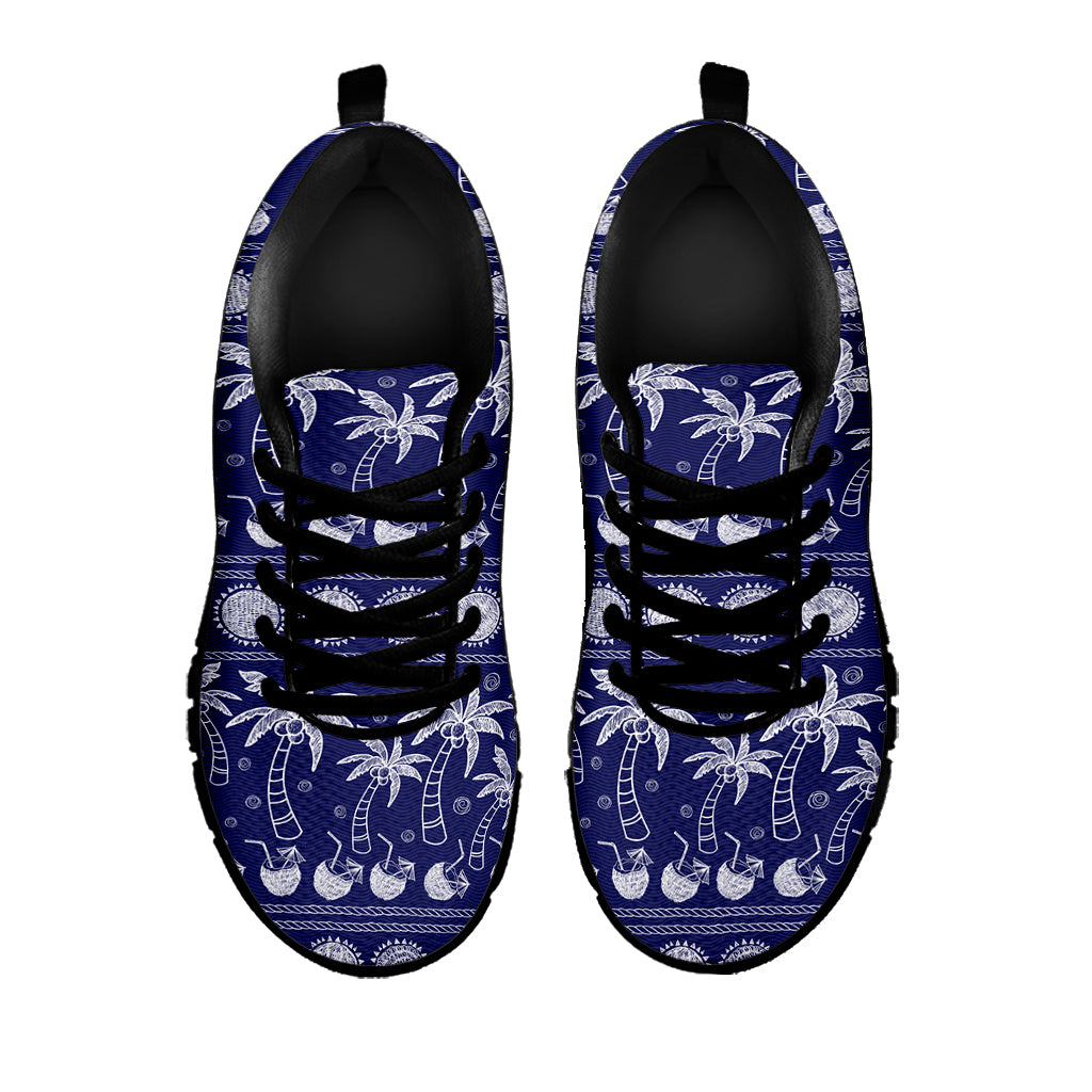 Blue Summer Coconut Pattern Print Black Sneakers