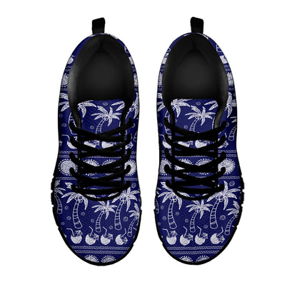 Blue Summer Coconut Pattern Print Black Sneakers