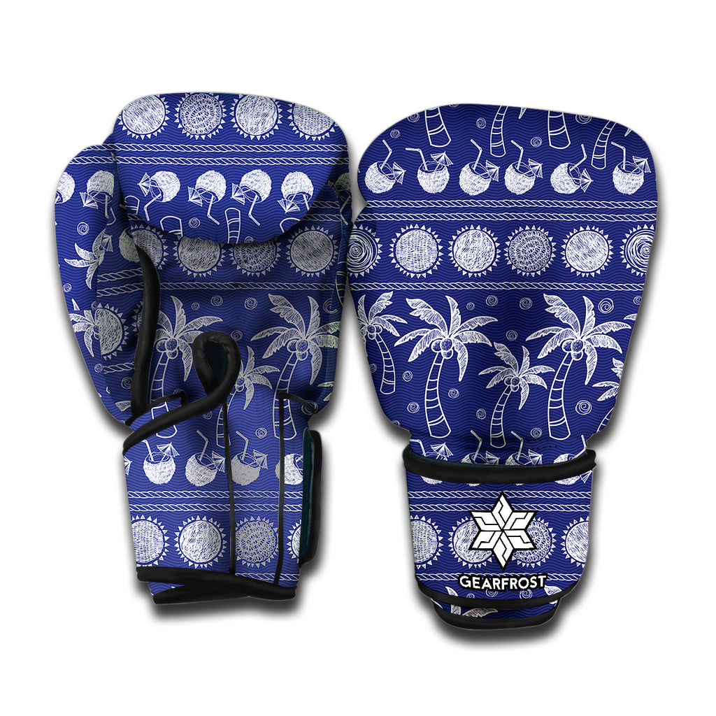 Blue Summer Coconut Pattern Print Boxing Gloves
