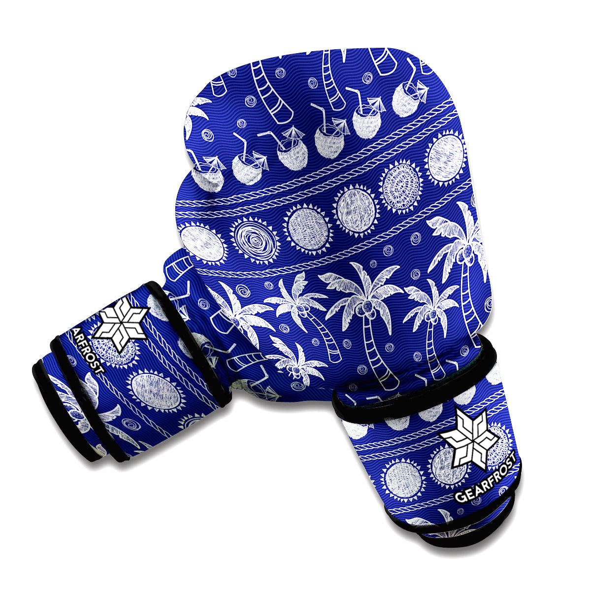 Blue Summer Coconut Pattern Print Boxing Gloves