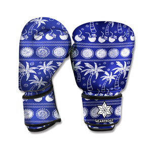 Blue Summer Coconut Pattern Print Boxing Gloves