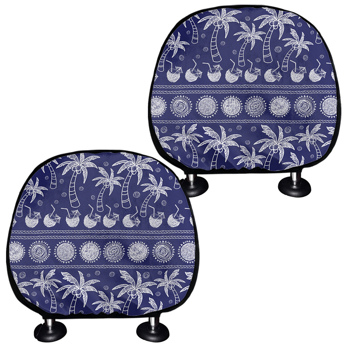 Blue Summer Coconut Pattern Print Car Headrest Covers