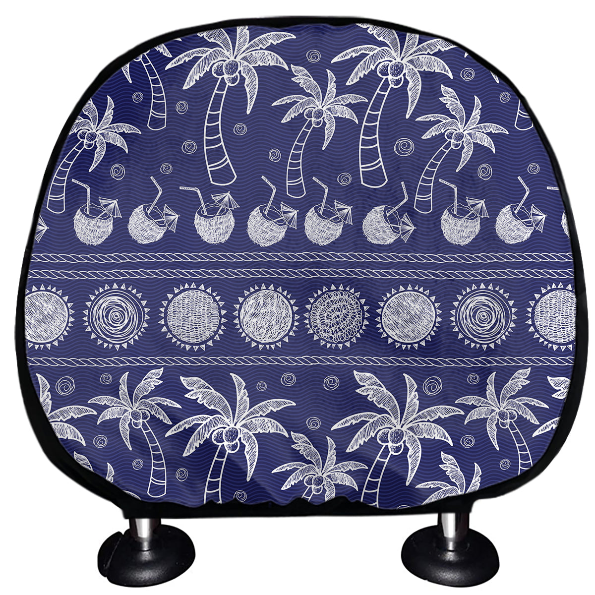 Blue Summer Coconut Pattern Print Car Headrest Covers