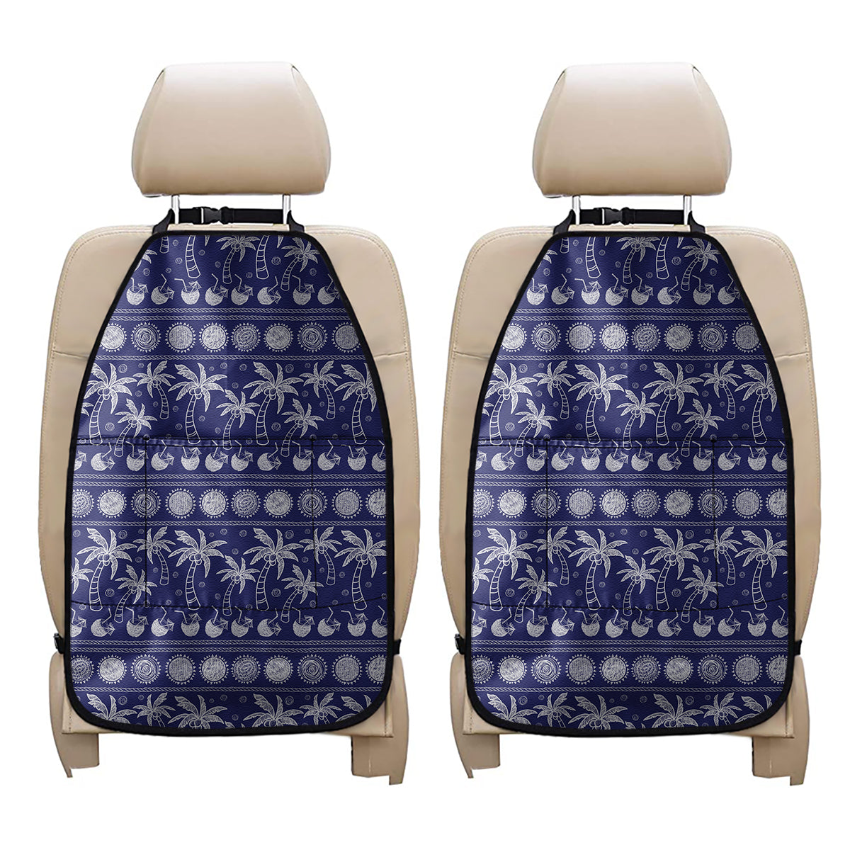 Blue Summer Coconut Pattern Print Car Seat Organizers