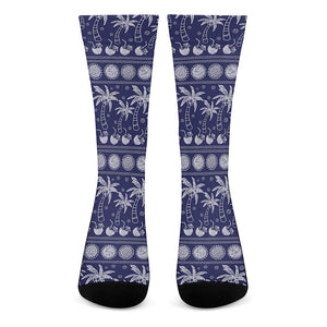 Blue Summer Coconut Pattern Print Crew Socks