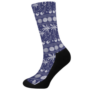 Blue Summer Coconut Pattern Print Crew Socks