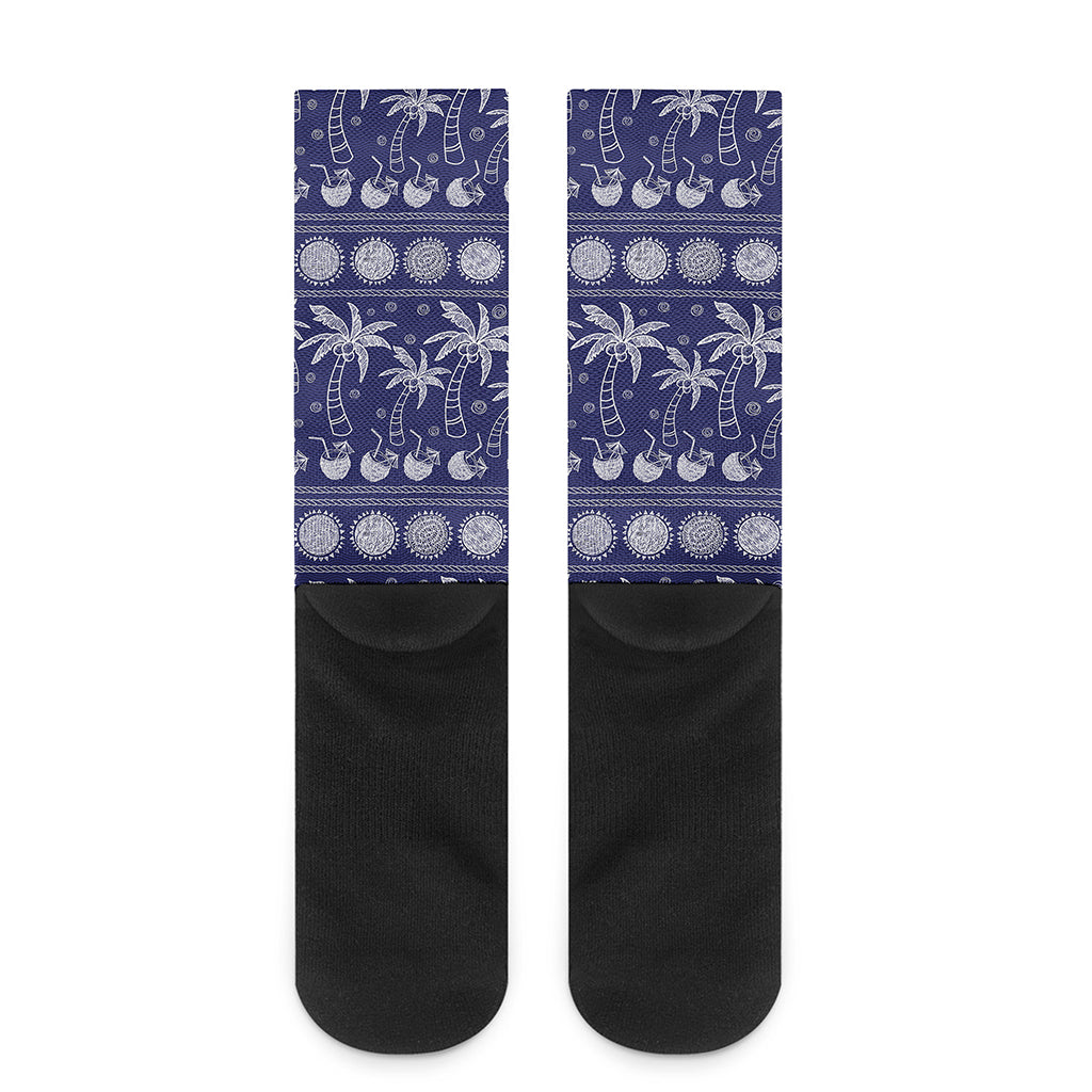 Blue Summer Coconut Pattern Print Crew Socks