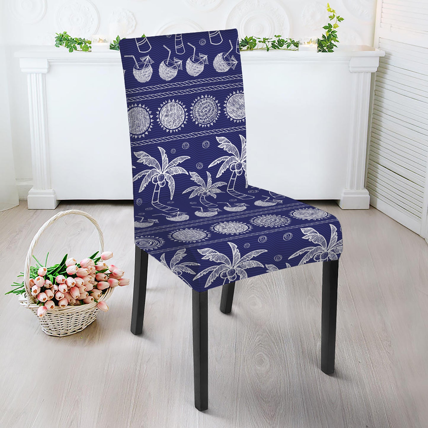 Blue Summer Coconut Pattern Print Dining Chair Slipcover