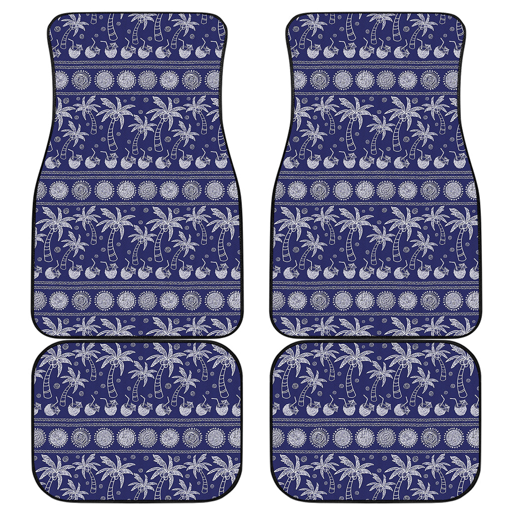 Blue Summer Coconut Pattern Print Front and Back Car Floor Mats