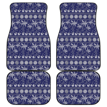 Blue Summer Coconut Pattern Print Front and Back Car Floor Mats