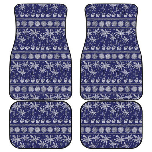 Blue Summer Coconut Pattern Print Front and Back Car Floor Mats